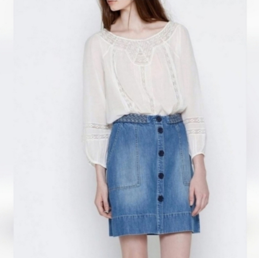 Joie Blue Denim Button-Front Mini Skirt